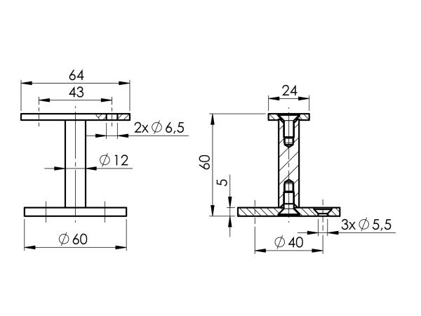 Handlaufträger Handlaufstütze für Brüstung Edelstahl Rohrträger flach Reling V2A