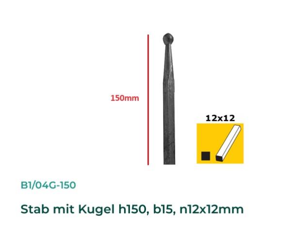 Stab mit Kugel h150, b15, n12x12mm Eisenspitze Schmiedeeisen Zierelement