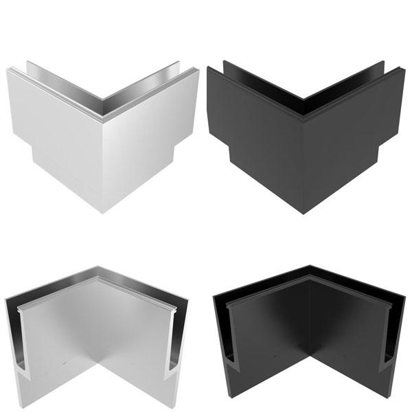 Aluminium Außenecke / Innenecke 90° für Y vorgesetztes Bodenprofil Ganzglasgeländer Schwarz / Elox