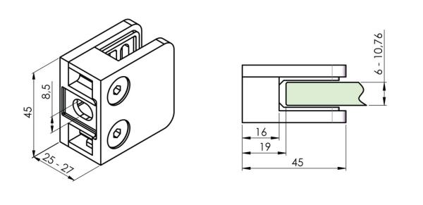 Glashalter Eckig Zamak Glasklemme 45X45 Zink RAL Geländer RAL7016 Anthrazit Pfosten Flach Glatt