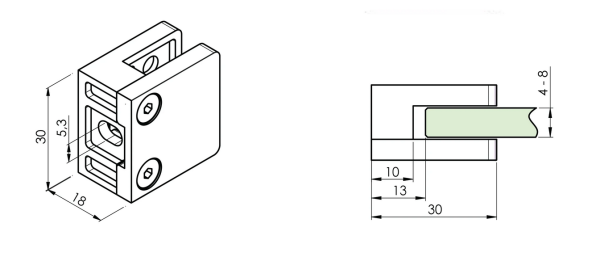 Edelstahl V2A Glashalter Set 4er Glasklemme Balkongeländer eckig 30x30 mm flach