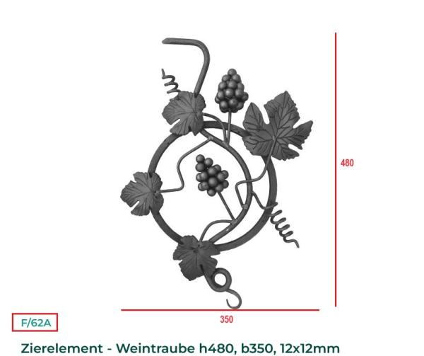 Schmiedeeisen Ornament 3D Stahlrosette Zierornament Weintraube h480, b350, 12x12