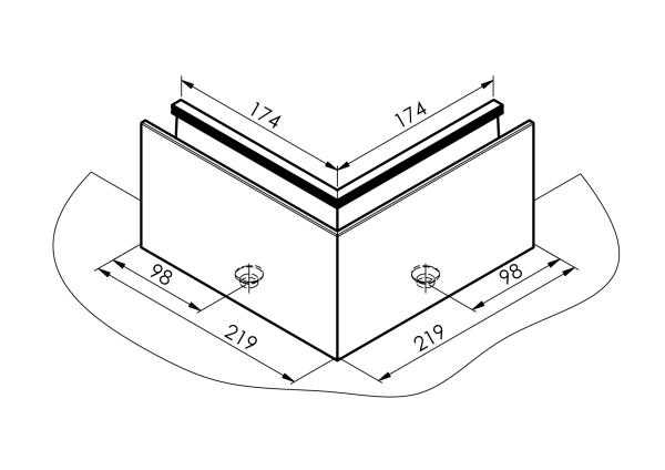 Ecke IN für Aluprofil mit Oberverankerung AL/ELOX/