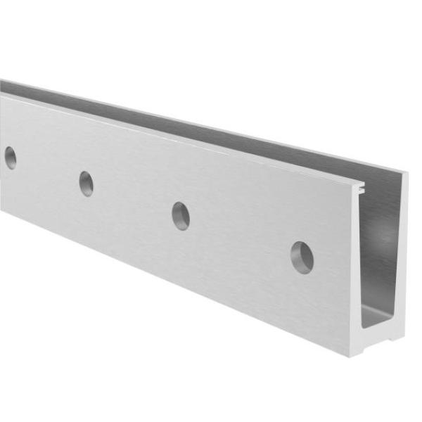 Aluminium Ganzglasgeländer U-Bodenprofil vorgesetzt 2500mm 3,0kN Glasgeländer Satin Elox