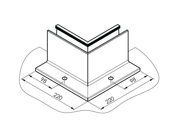 Ecke IN für Aluprofil mit Oberverankerung AL/ELOX/