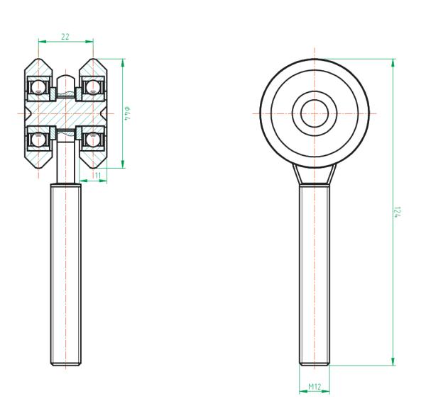 Zweirädriger Rollenapparat 42x54 mit Kugellage Zn