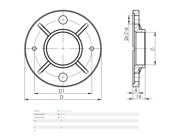 Edelstahl V2A Pfosten H300 mm Brüstungserhöhung Geländer Erhöhung Mauer Brüstung Reling