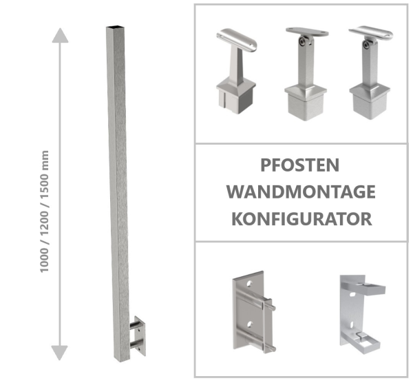 Edelstahl Pfosten Wandmontage 40x40 Geländer Balkon Treppengeländer eckig V2A